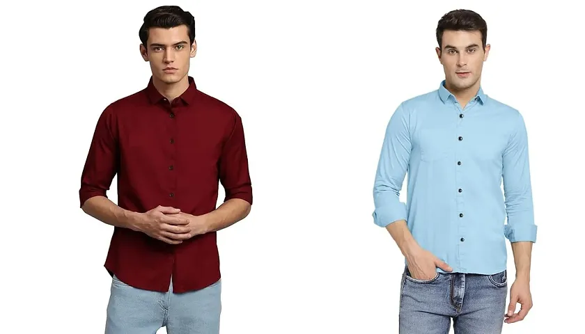 Stylish Polyester Solid Long Sleeves Shirt For Men Pack Of 2