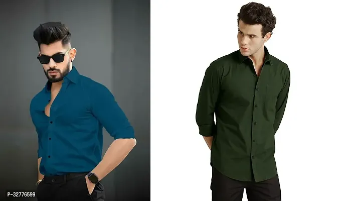 Reliable Polyester Solid Long Sleeves Casual Shirts For Men Pack Of 2-thumb0