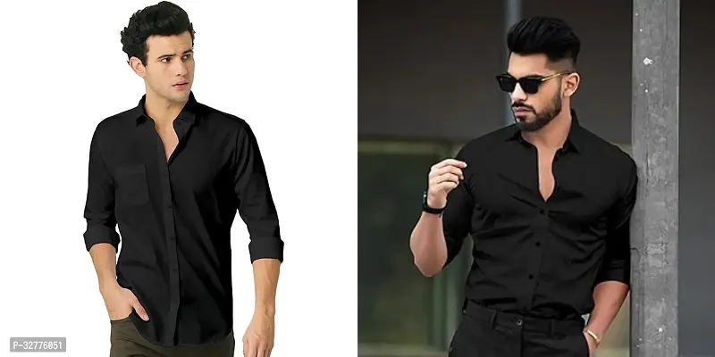 Reliable Polyester Solid Long Sleeves Casual Shirts For Men Pack Of 2-thumb0