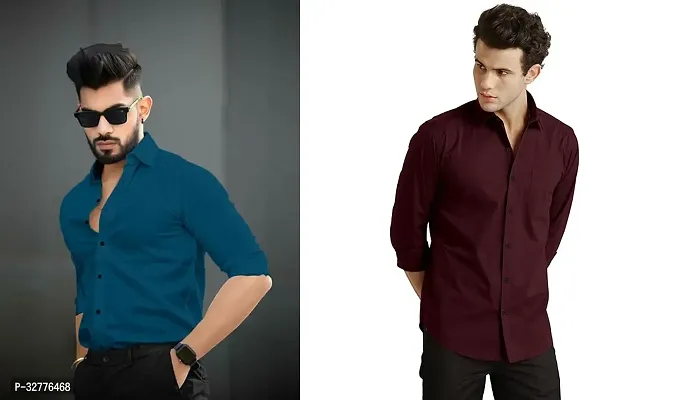 Reliable Polyester Solid Long Sleeves Casual Shirts For Men Pack Of 2