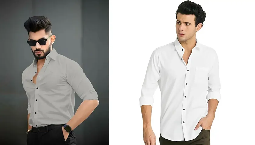 Latest Stylish Polyester Solid Long Sleeves Shirt For Men Pack Of 2