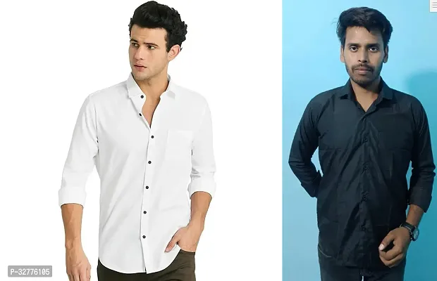 Reliable Polyester Solid Long Sleeves Casual Shirts For Men Pack Of 2-thumb0