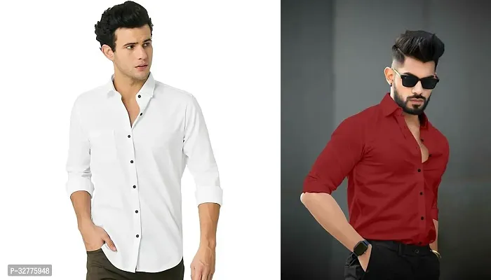 Reliable Polyester Solid Long Sleeves Casual Shirts For Men Pack Of 2-thumb0