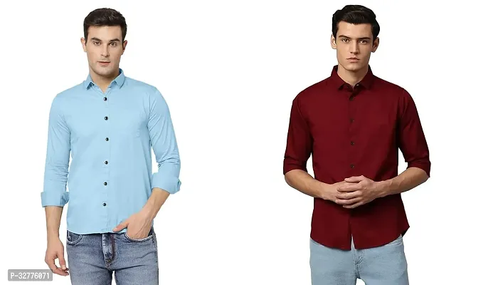 Reliable Polyester Solid Long Sleeves Casual Shirts For Men Pack Of 2-thumb0