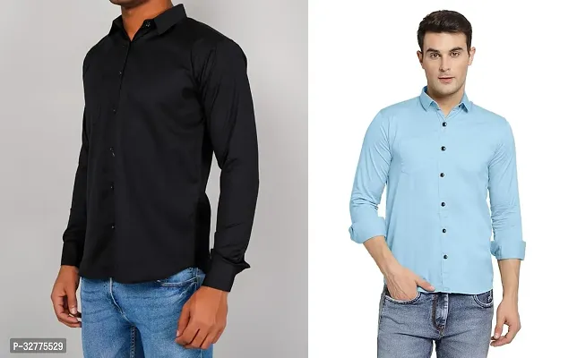 Reliable Polyester Solid Long Sleeves Casual Shirts For Men Pack Of 2-thumb0