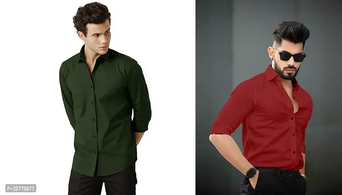 Reliable Polyester Solid Long Sleeves Casual Shirts For Men Pack Of 2-thumb0