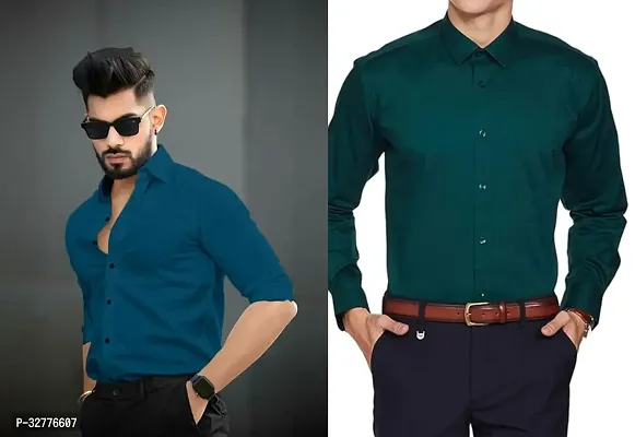 Reliable Polyester Solid Long Sleeves Casual Shirts For Men Pack Of 2-thumb0