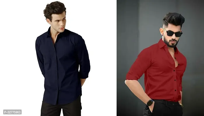 Reliable Polyester Solid Long Sleeves Casual Shirts For Men Pack Of 2