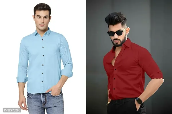 Reliable Polyester Solid Long Sleeves Casual Shirts For Men Pack Of 2-thumb0