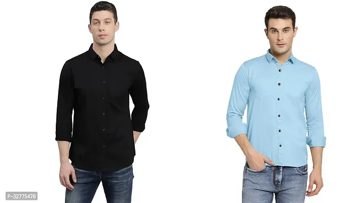 Reliable Polyester Solid Long Sleeves Casual Shirts For Men Pack Of 2-thumb0