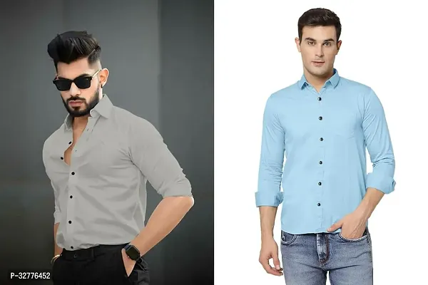 Reliable Polyester Solid Long Sleeves Casual Shirts For Men Pack Of 2-thumb0