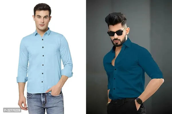 Reliable Polyester Solid Long Sleeves Casual Shirts For Men Pack Of 2-thumb0