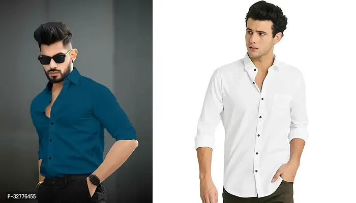 Reliable Polyester Solid Long Sleeves Casual Shirts For Men Pack Of 2-thumb0