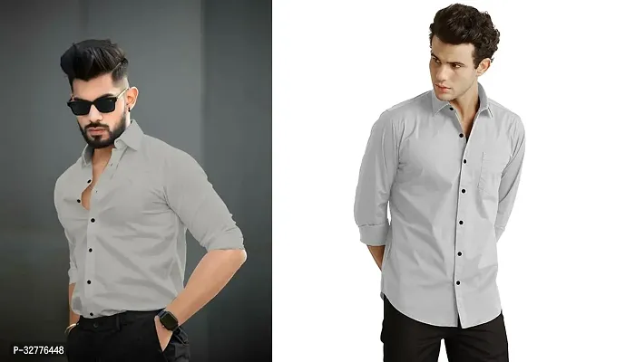 Reliable Polyester Solid Long Sleeves Casual Shirts For Men Pack Of 2-thumb0