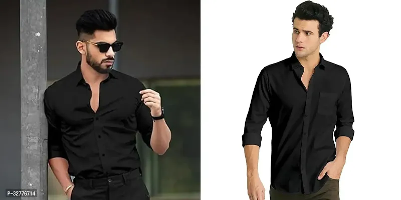 Reliable Polyester Solid Long Sleeves Casual Shirts For Men Pack Of 2