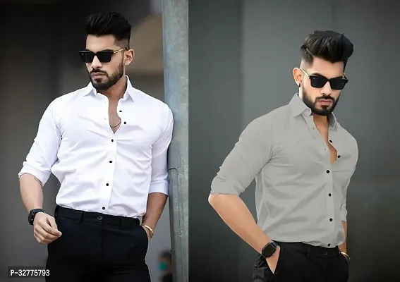 Reliable Polyester Solid Long Sleeves Casual Shirts For Men Pack Of 2