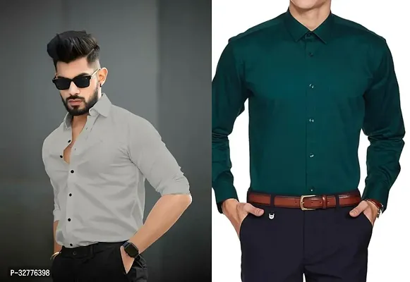 Reliable Polyester Solid Long Sleeves Casual Shirts For Men Pack Of 2-thumb0