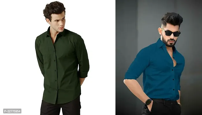 Reliable Polyester Solid Long Sleeves Casual Shirts For Men Pack Of 2-thumb0