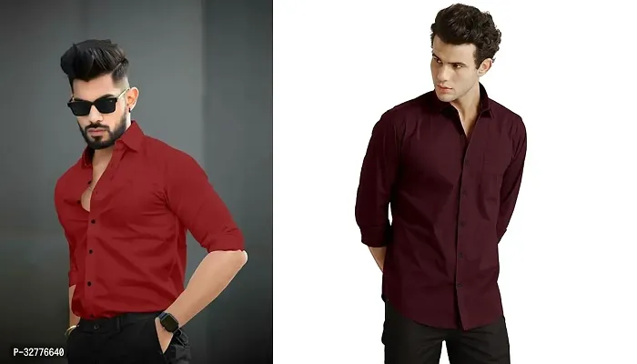 Reliable Polyester Solid Long Sleeves Casual Shirts For Men Pack Of 2-thumb0