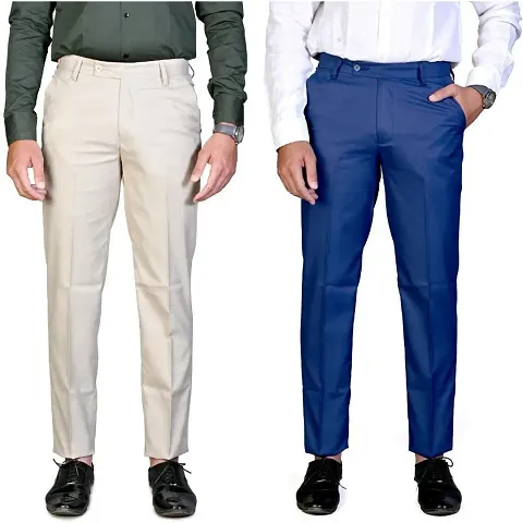 Stylish Polyester Viscose Blend Solid Formal Trousers For Men- Pack of 2