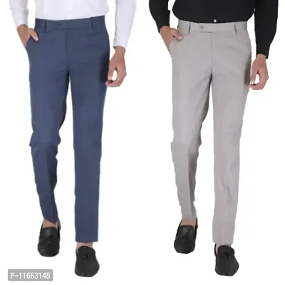 CHARLIE CARLOS Men's Slim Fit Formal Trousers/Pants (Polyester Viscose Blend,36) Multicolor (Pack of 2)