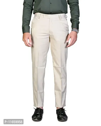 CHARLIE CARLOS Men's Regular Fit Formal Trousers/Pants (Polyester Viscose Blend,36) Fawn Beige
