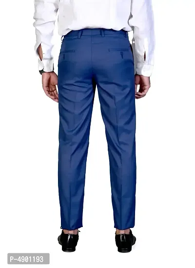 Mens  Navy Blue Regular Fit Formal Trousers-thumb2