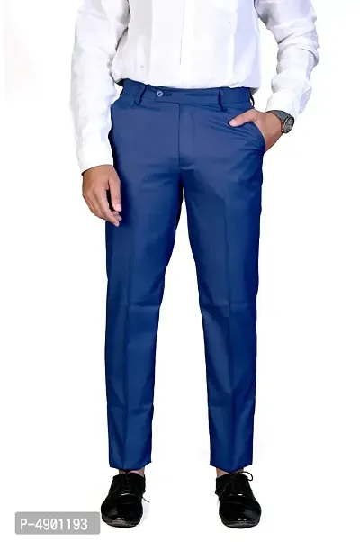 Mens  Navy Blue Regular Fit Formal Trousers-thumb3