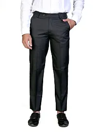 Men's Black Regular Fit Formal Trousers-thumb2