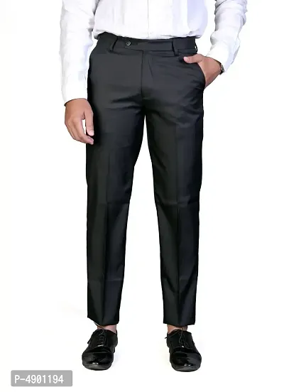 Men's Black Regular Fit Formal Trousers-thumb3