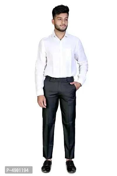 Men's Black Regular Fit Formal Trousers-thumb5
