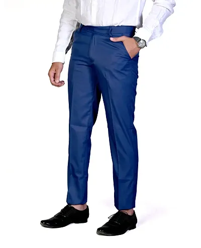Mens Mid-Rise Solid Regular Fit Trousers