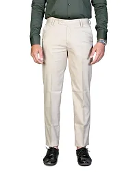Men's Beige Regular Fit Formal Trousers-thumb2