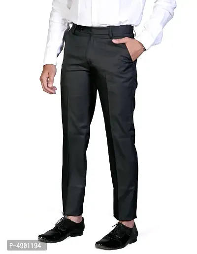 Men's Black Regular Fit Formal Trousers-thumb0