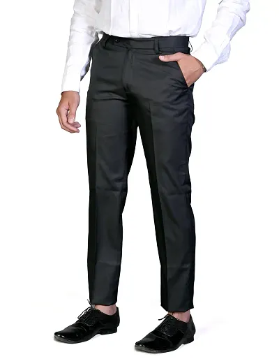 Mens Mid-Rise Solid Regular Fit Trousers