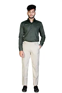 Men's Beige Regular Fit Formal Trousers-thumb4