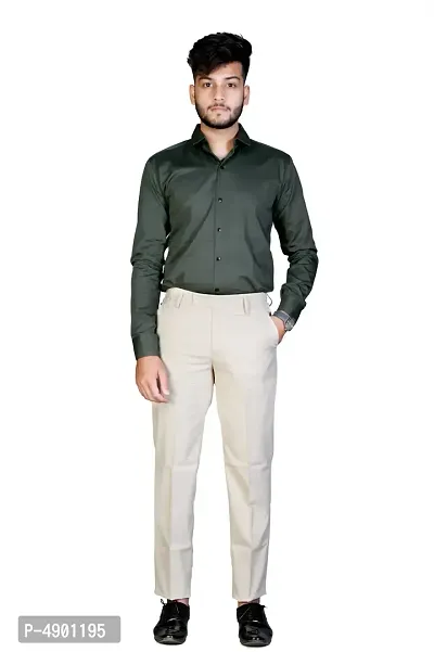 Men's Beige Regular Fit Formal Trousers-thumb5