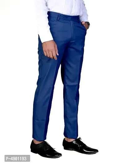 Mens  Navy Blue Regular Fit Formal Trousers-thumb4