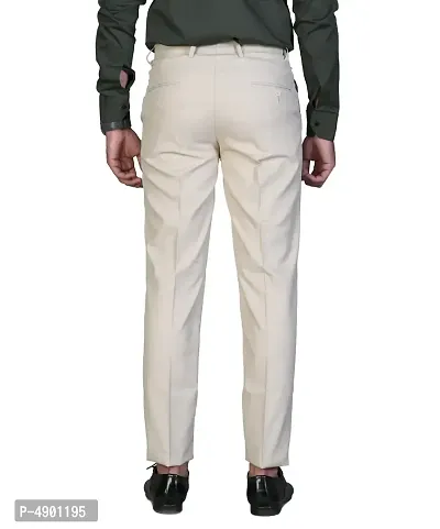 Men's Beige Regular Fit Formal Trousers-thumb2