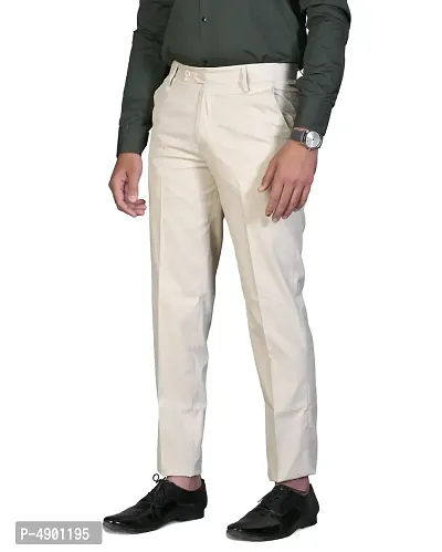 Men's Beige Regular Fit Formal Trousers