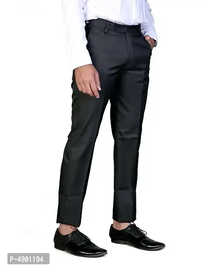 Men's Black Regular Fit Formal Trousers-thumb4