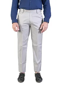 Men's Grey Regular Fit Formal Trousers-thumb2