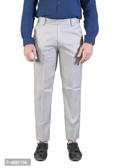 Men's Grey Regular Fit Formal Trousers-thumb3
