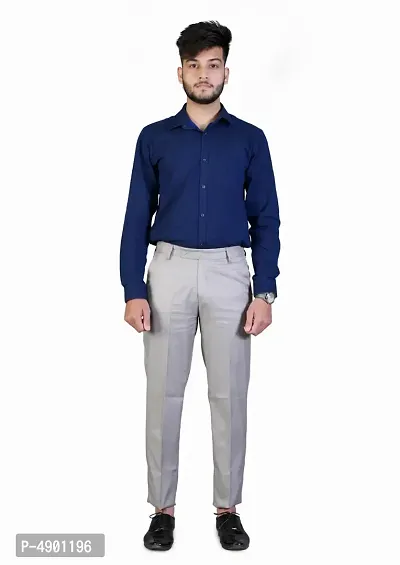 Men's Grey Regular Fit Formal Trousers-thumb5