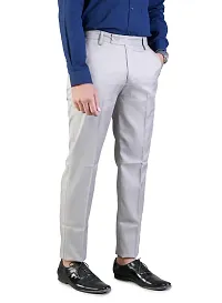 Men's Grey Regular Fit Formal Trousers-thumb3