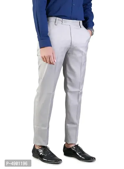 Men's Grey Regular Fit Formal Trousers-thumb4