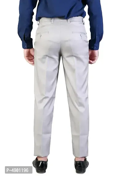 Men's Grey Regular Fit Formal Trousers-thumb2