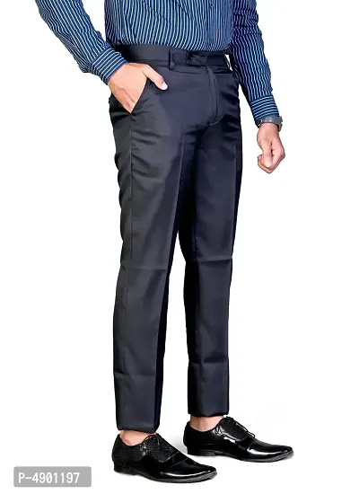 Men's Dark Blue Regular Fit Formal Trousers-thumb3