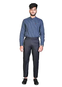 Men's Dark Blue Regular Fit Formal Trousers-thumb4