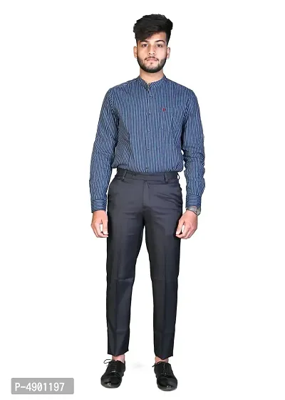 Men's Dark Blue Regular Fit Formal Trousers-thumb5